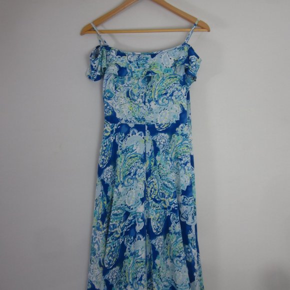 Limited Womens Small Blue Maritime Paisley Dress Knit Ruffle Sundress NWT $99 S - Picture 6 of 11